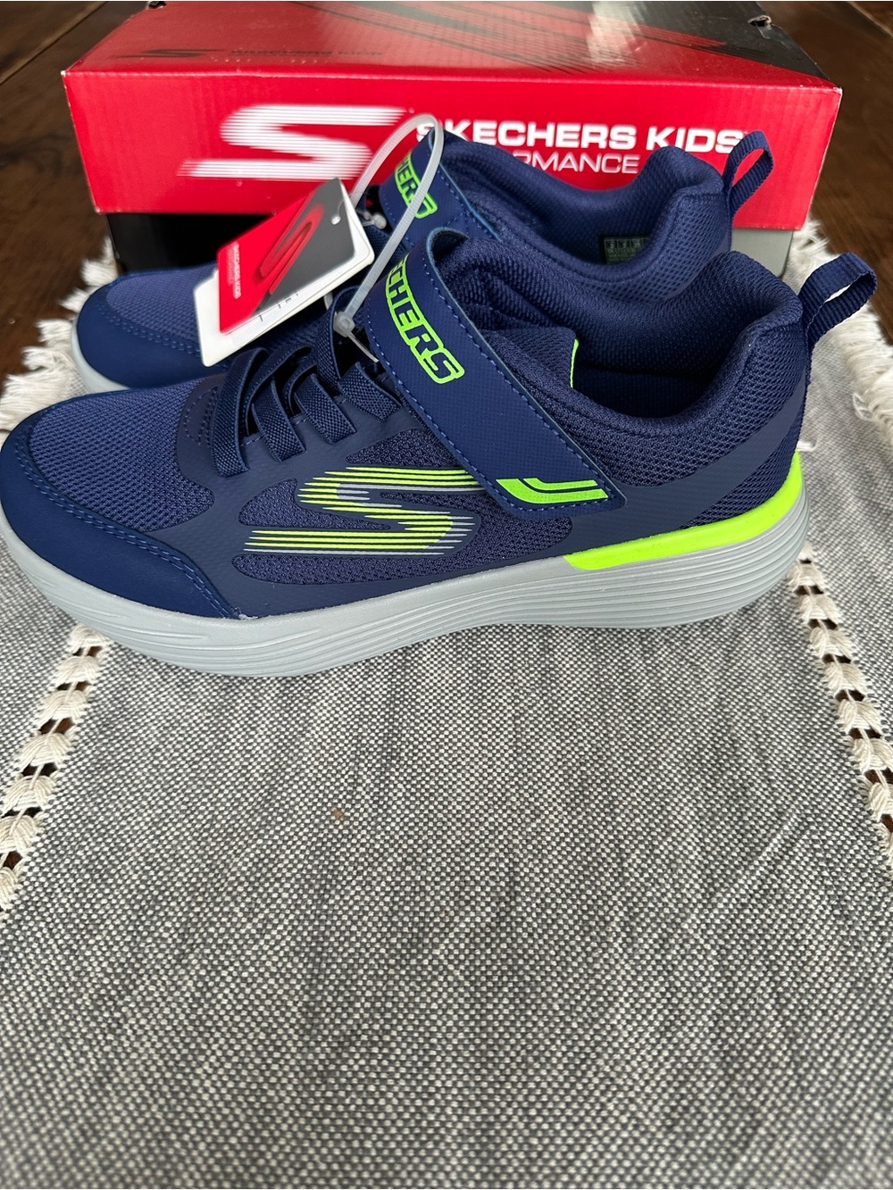 Skechers Kids Navy with Neon Green Accent Athletic Sneakers